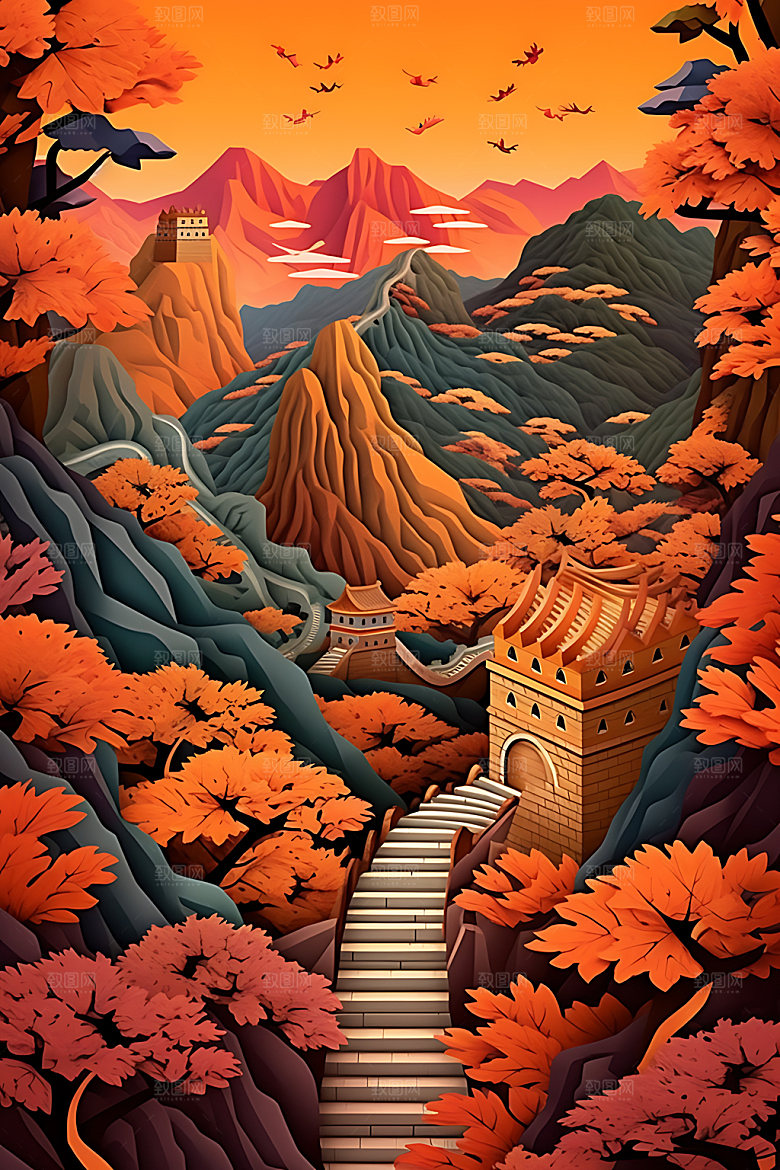 万里长城彩色地标装饰画