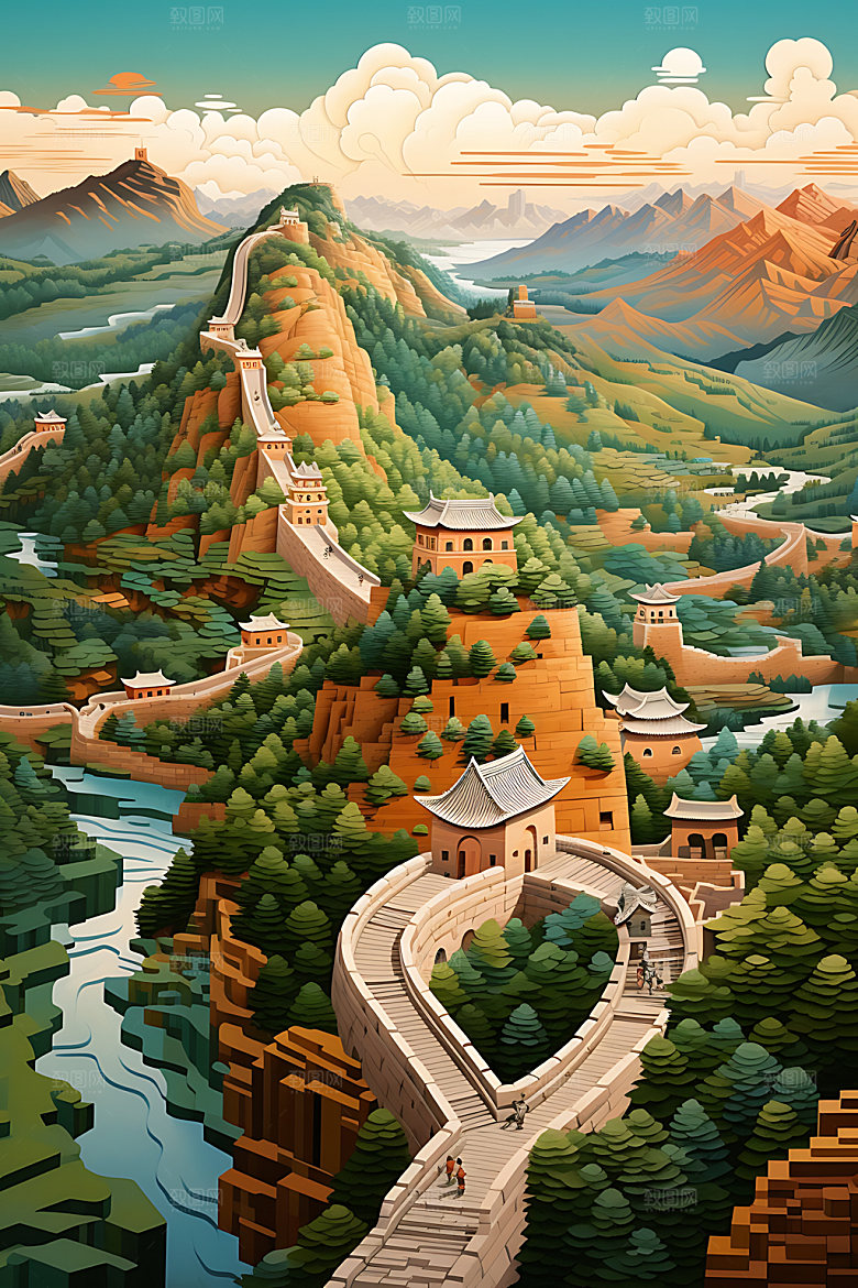 万里长城艺术风景装饰画