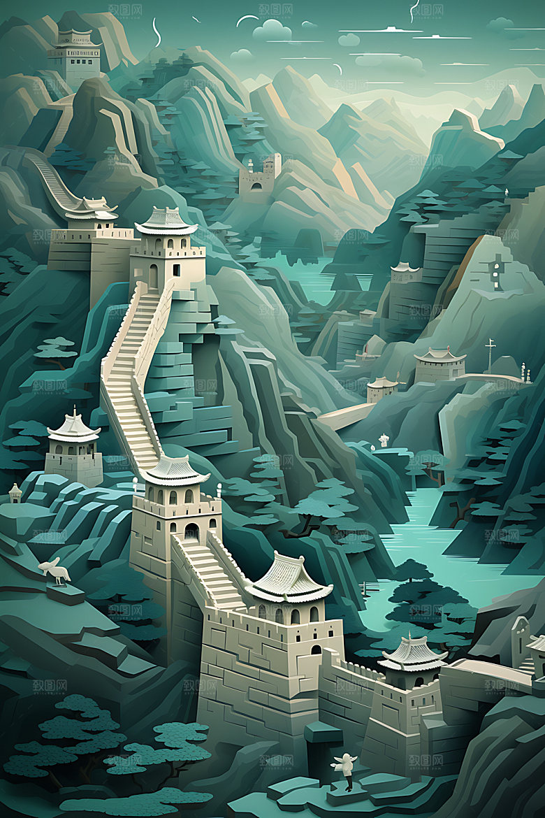 万里长城地标彩色装饰画