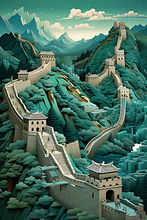 万里长城山河中国风装饰画