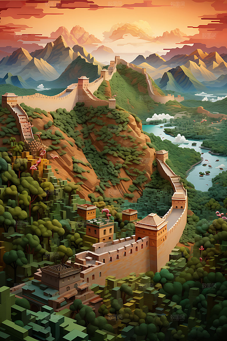 万里长城地标风景装饰画