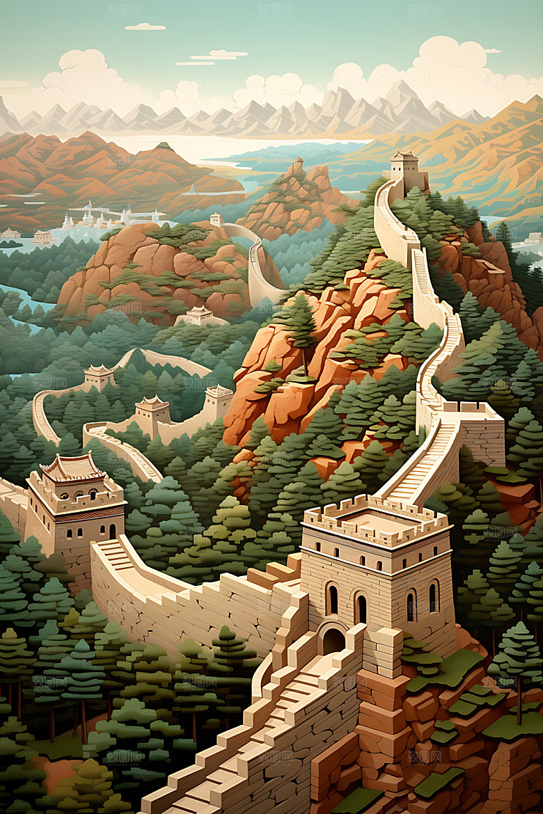 万里长城地标风景装饰画