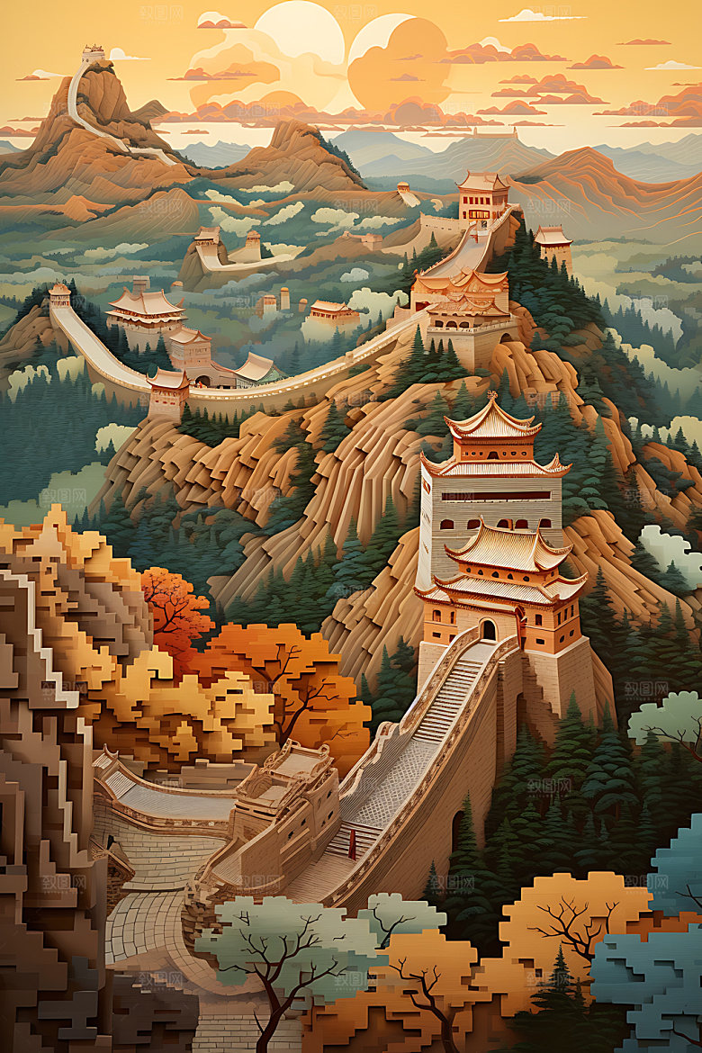 万里长城风光彩色装饰画