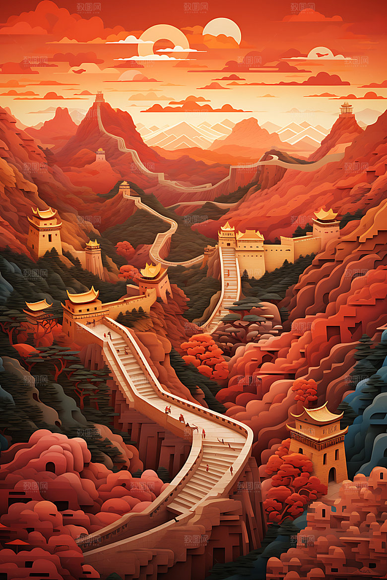 万里长城风光彩色装饰画