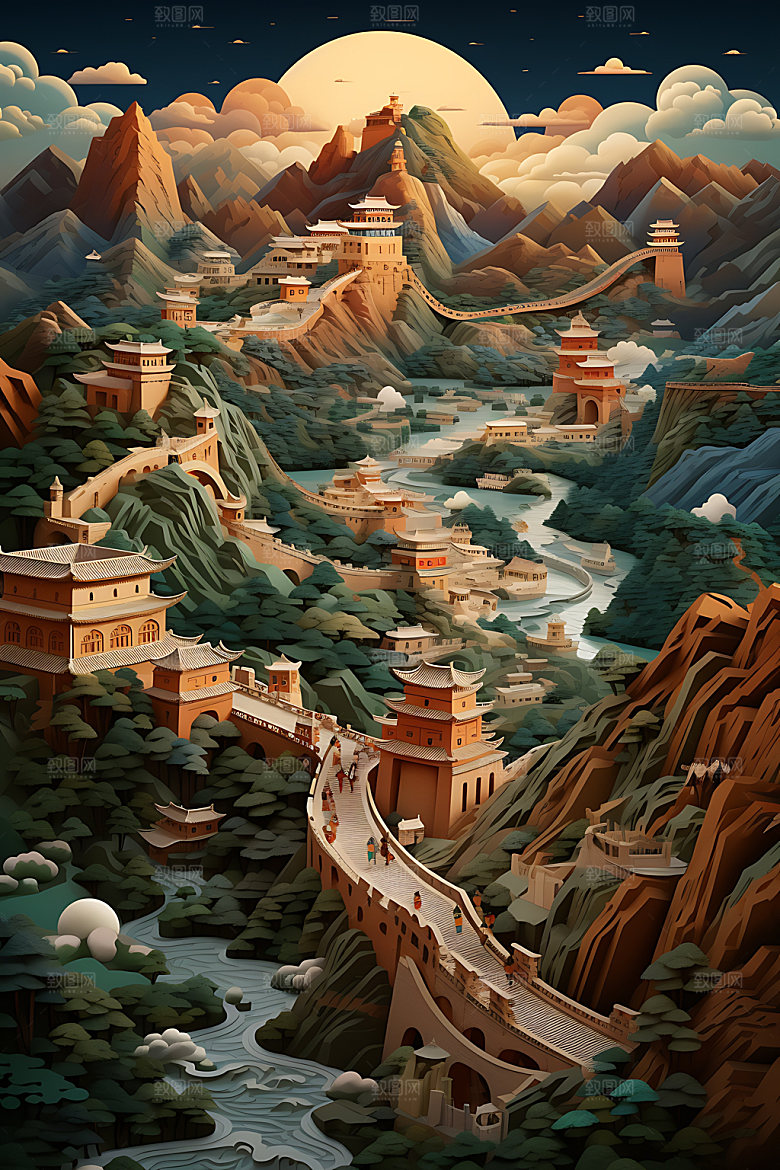万里长城中国风山河装饰画