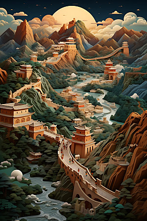 万里长城中国风山河装饰画