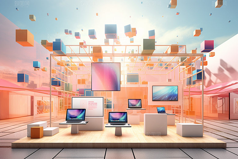 电商促销产品展台三维立体模型素材