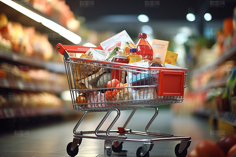 超市货架食品货架购物摄影图