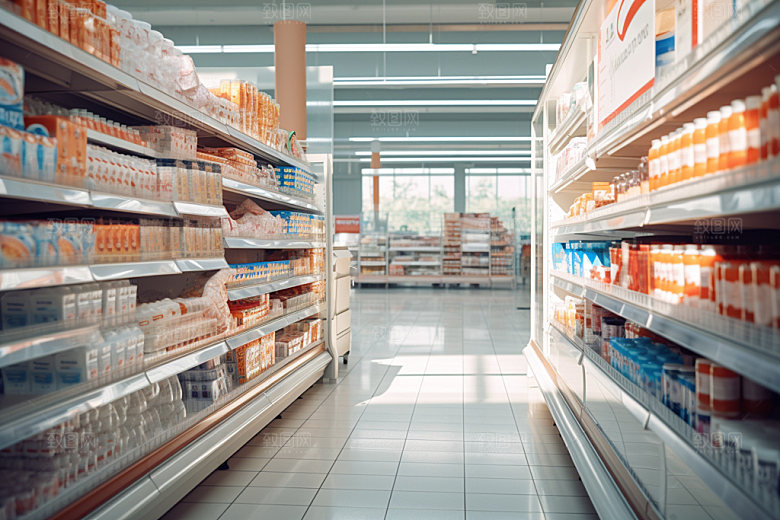 超市货架百货食品货架摄影图