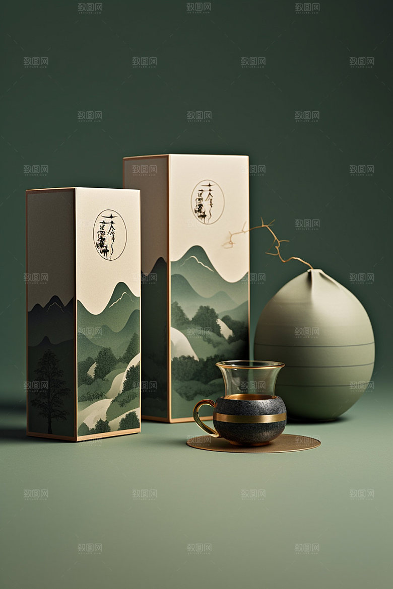 茶叶包装中国风立体模型