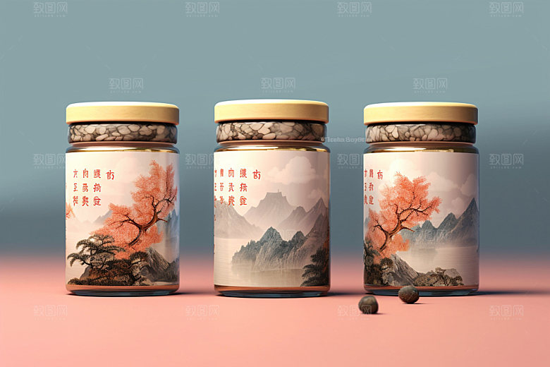 茶叶包装茶叶罐中国风模型