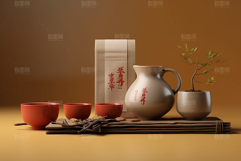 茶叶包装中国风立体模型