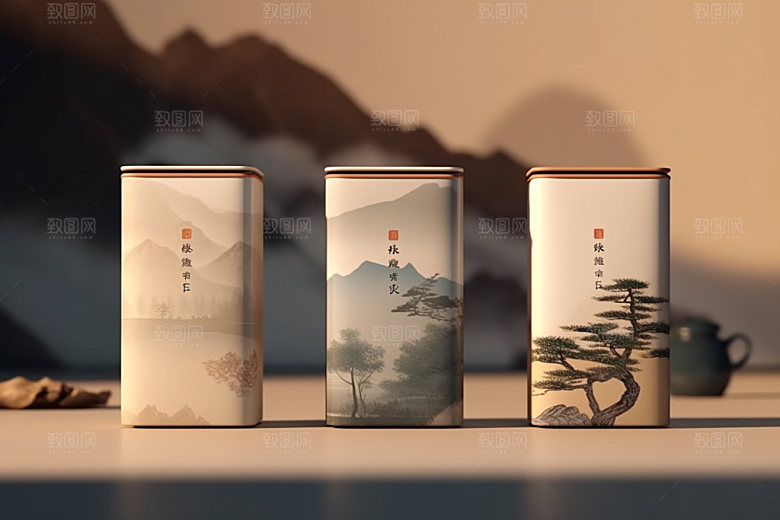 茶叶包装茶叶罐中国风模型