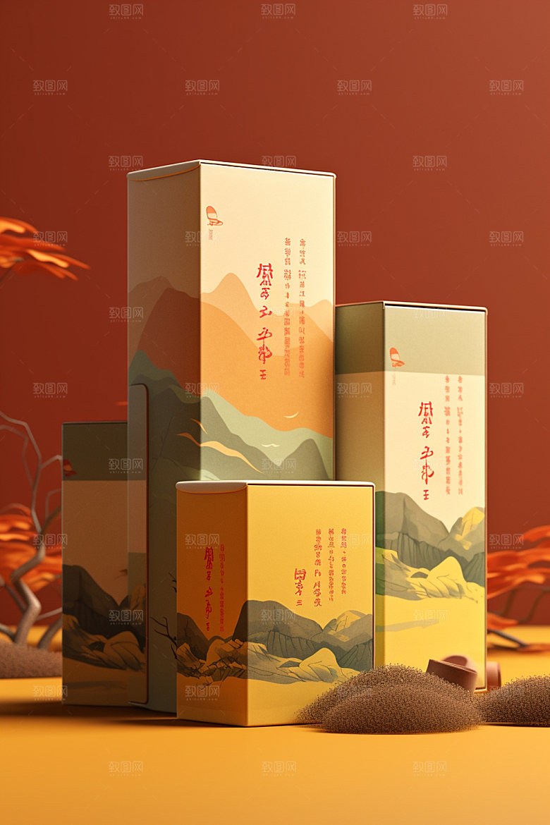 茶叶包装中式立体模型