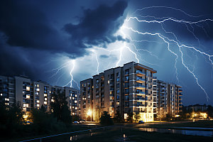 城市闪电天气暴雨摄影图