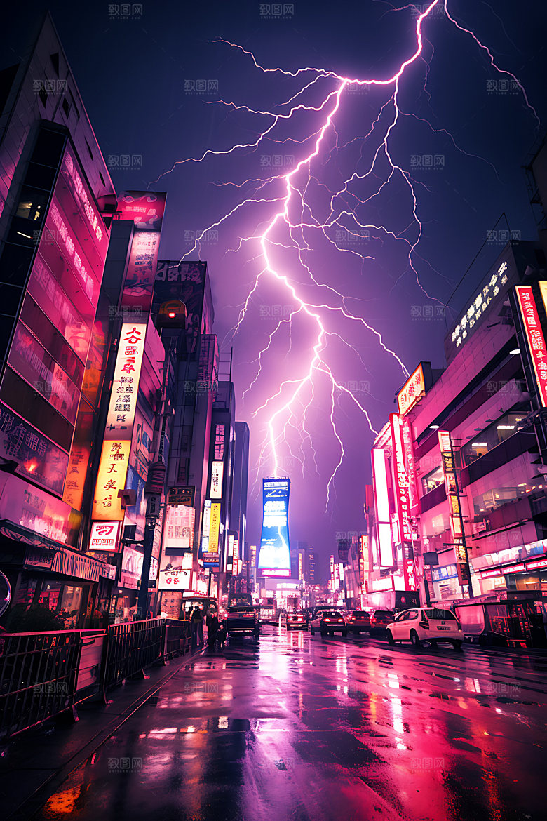 城市闪电暴雨雷暴摄影图
