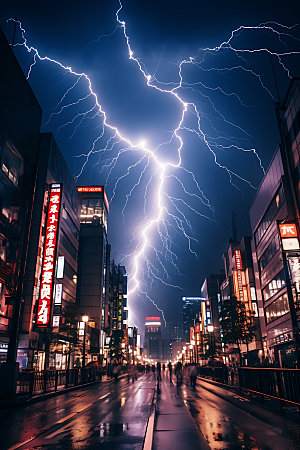 城市闪电风光暴雨摄影图