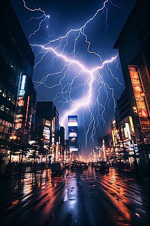 城市闪电气象天气摄影图