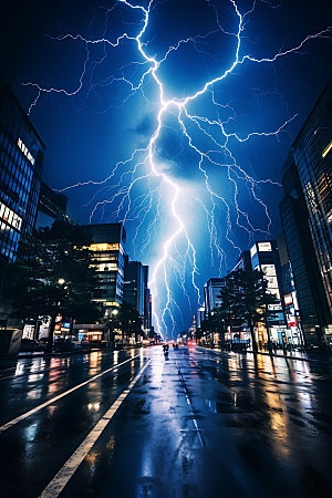 城市闪电风光雷暴摄影图