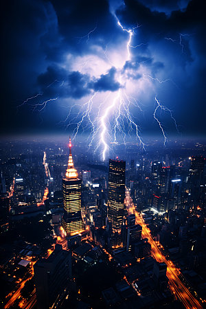 城市闪电打雷暴雨摄影图