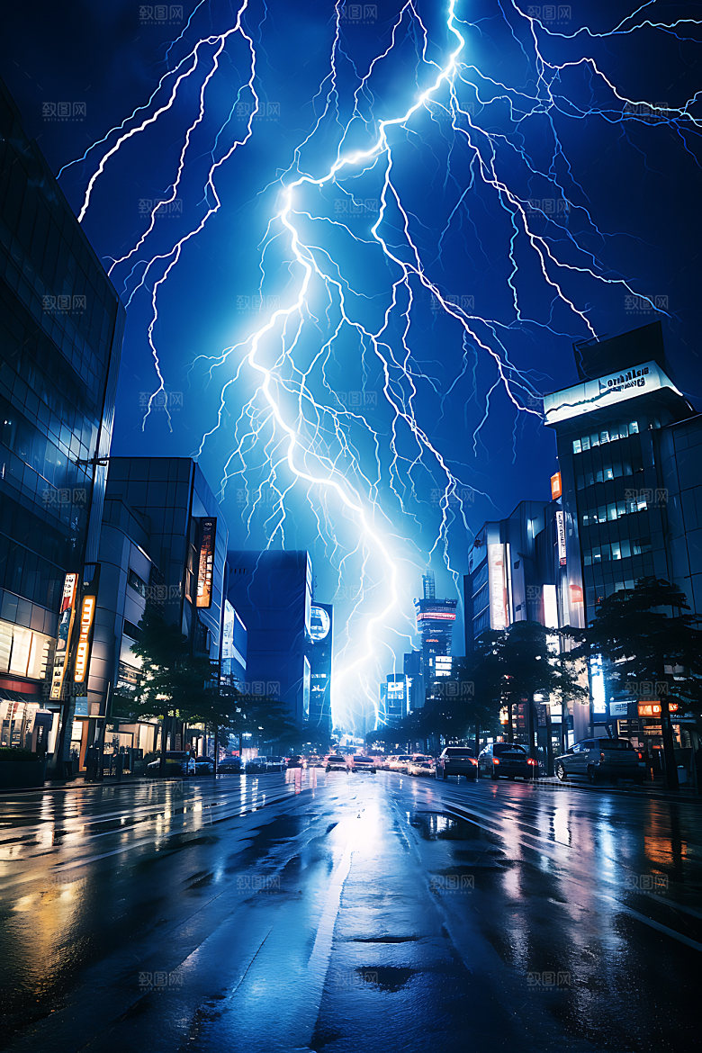 城市闪电暴雨风光摄影图