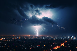城市闪电雷电雷暴摄影图