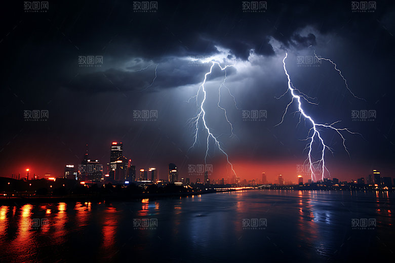 城市闪电风光暴雨摄影图