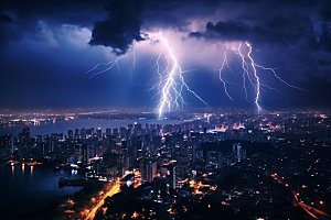 城市闪电天气风光摄影图