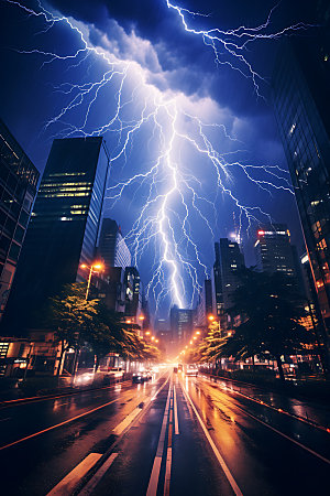 城市闪电气象天气摄影图