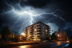 城市闪电雷电气象摄影图