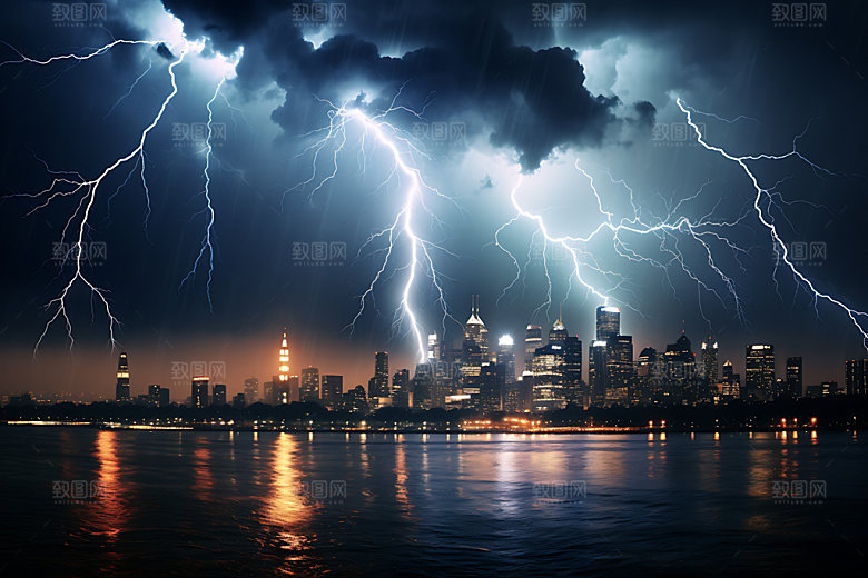 城市闪电暴雨风光摄影图