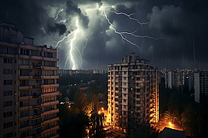 城市闪电暴雨雷电摄影图