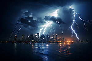 城市闪电雷暴暴雨摄影图