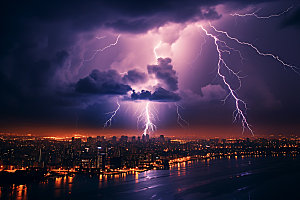 城市闪电暴雨风光摄影图