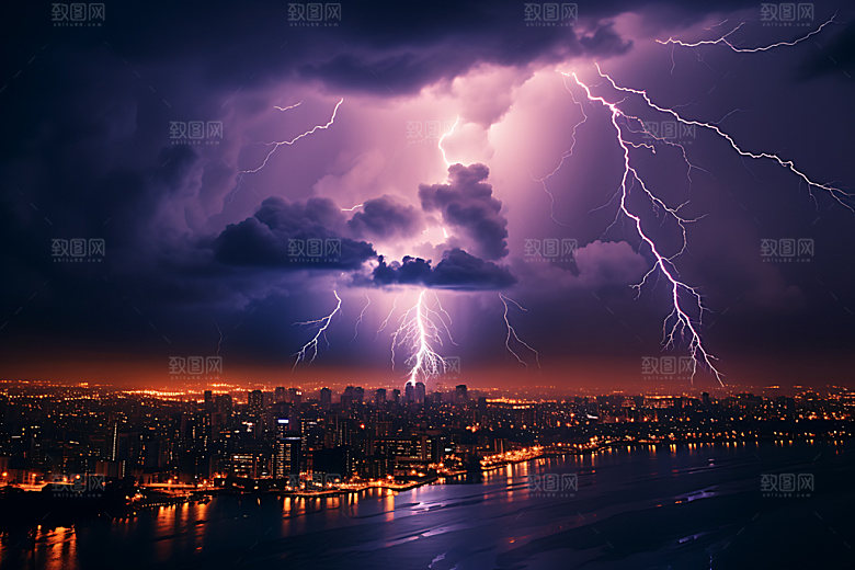 城市闪电暴雨风光摄影图