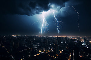 城市闪电天气气象摄影图