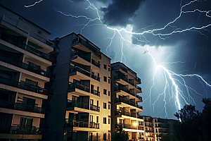 城市闪电天气雷暴摄影图