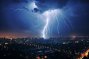 城市闪电雷暴天气摄影图