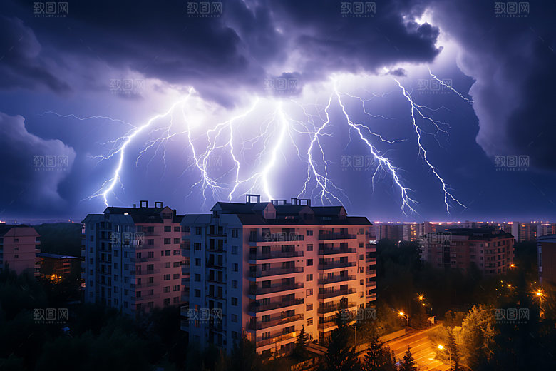 城市闪电风光暴雨摄影图