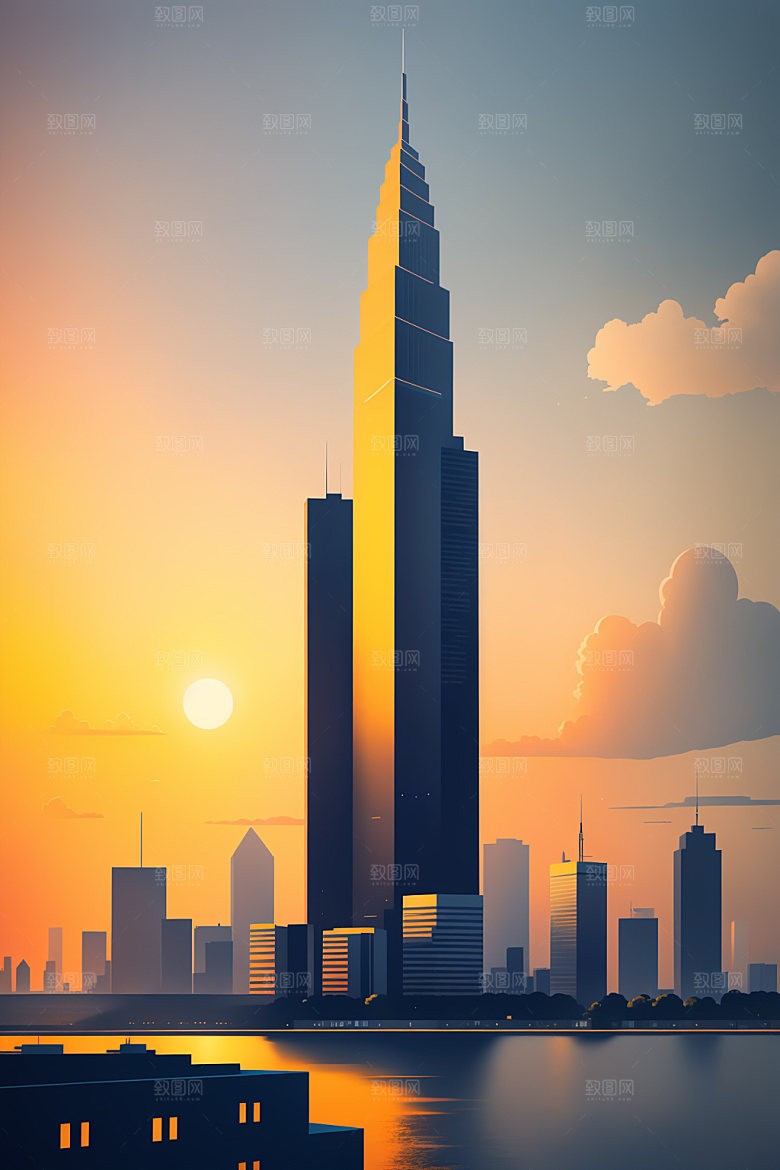 城市楼房艺术插画