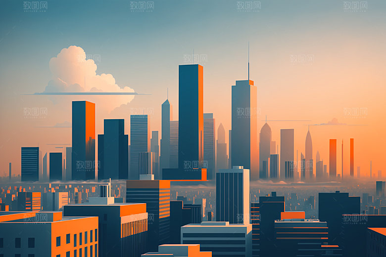 城市楼房摩天大楼插画