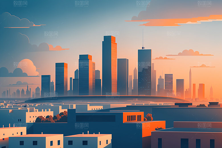 城市扁平风地标插画