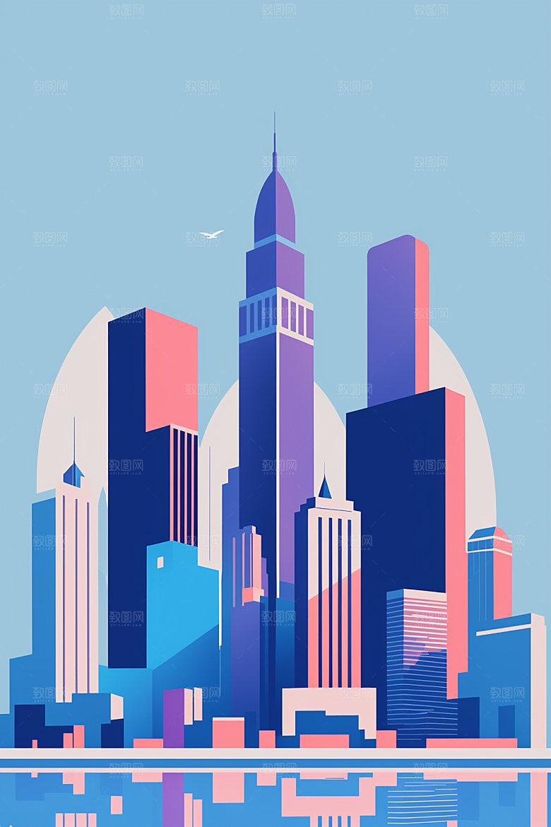 城市地标楼房插画