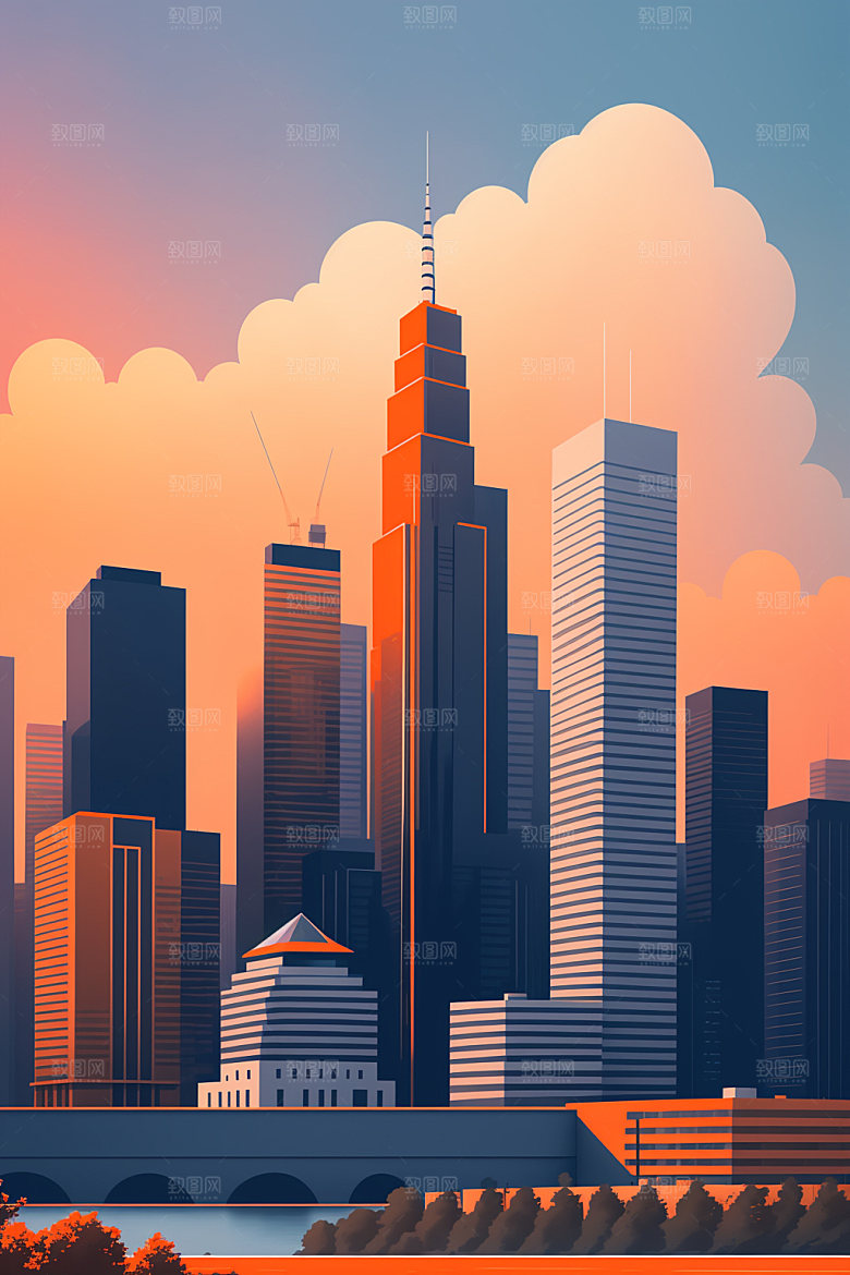 城市大厦艺术插画