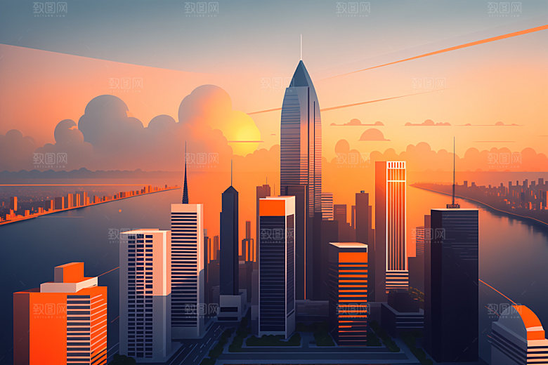 城市楼房简约插画