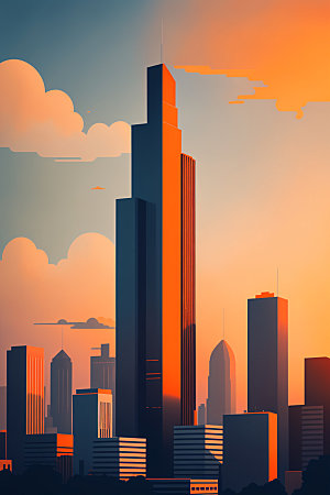 城市摩天大楼楼房插画