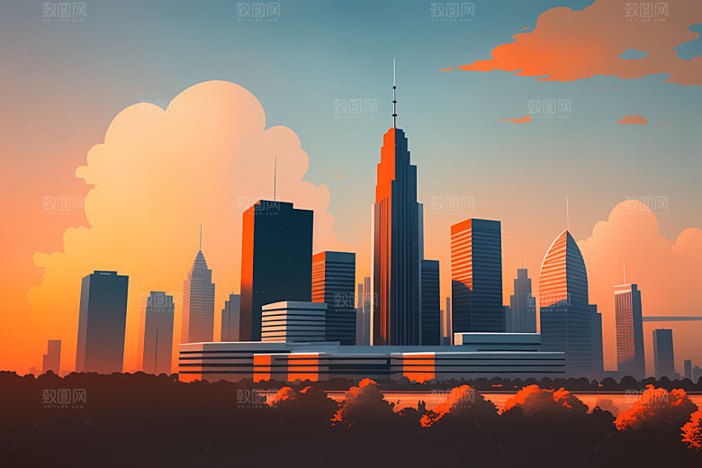 城市美式地标插画