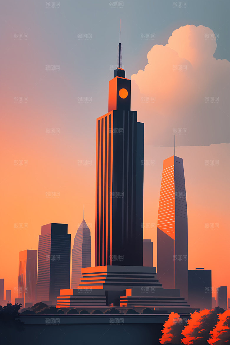 城市扁平风简约插画