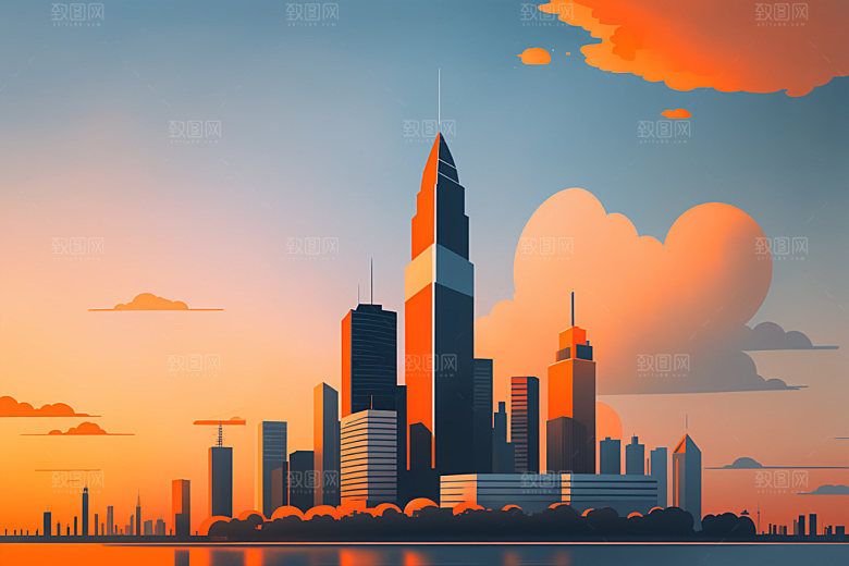 城市美式楼房插画