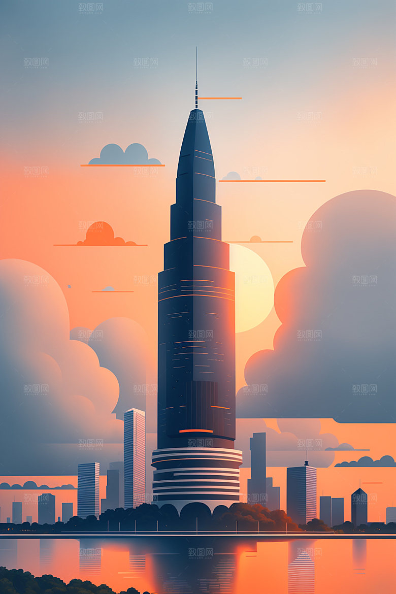 城市简约楼房插画